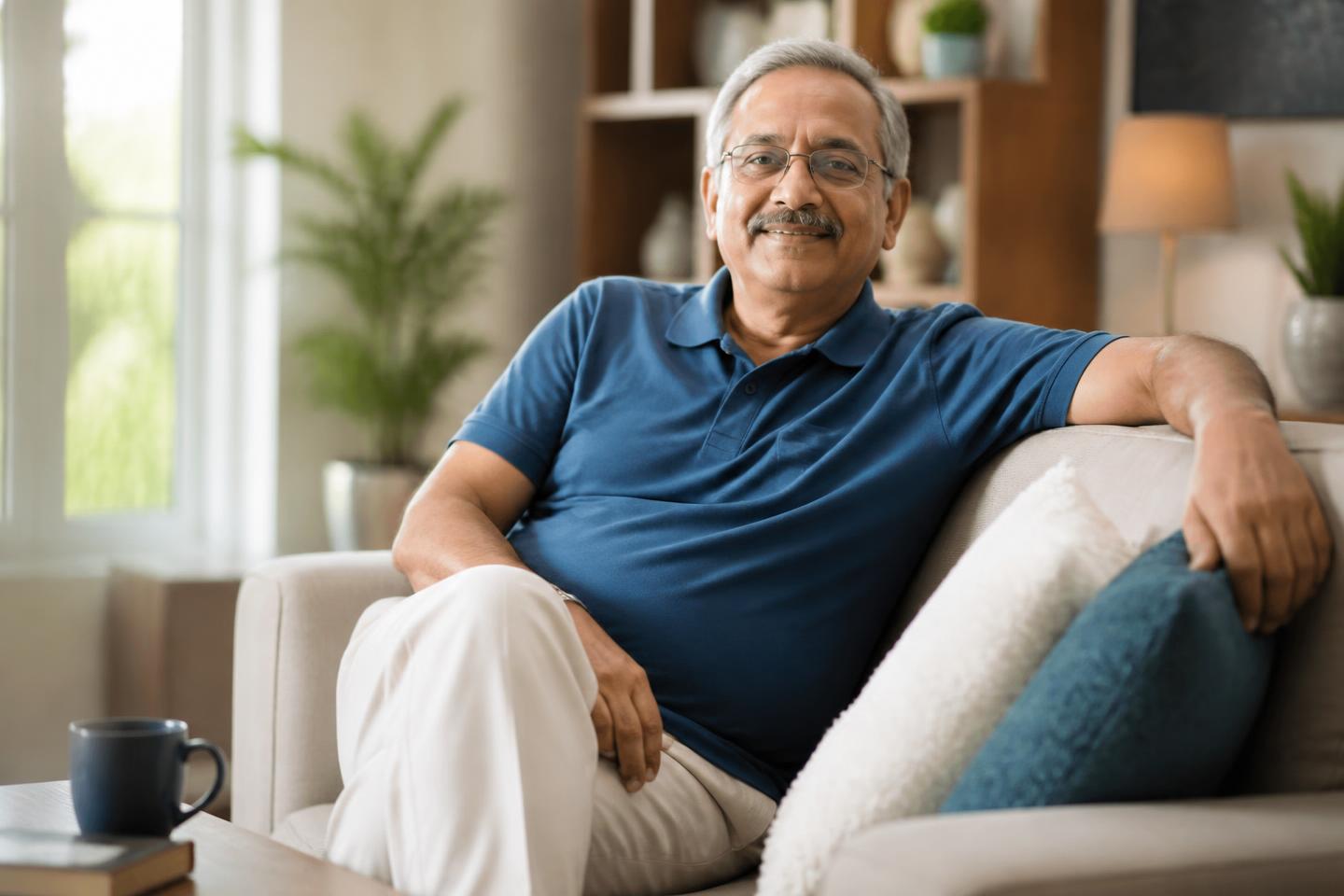 An older man relaxing peacefully at home